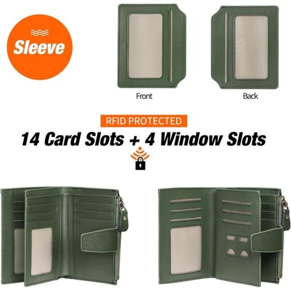 Small Women Wallet Genuine Leather RFID Blocking Bifold Zipper Pocket - Picture 2 of 7